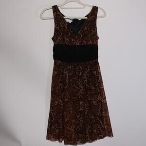 London Times Petite Brown Floral Double Lined Midi Dress Size 8P